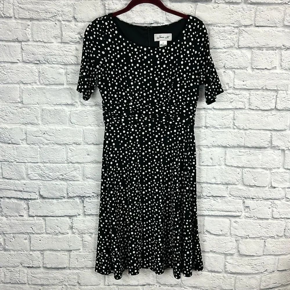 Jessica H Black Midi Dress White Polka Dots Size 6 Petite